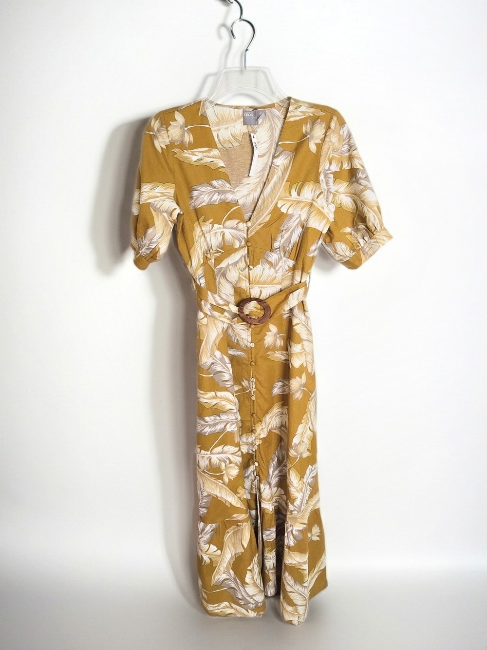 ASOS DESIGN Tropical Mustard Palm Print Button-Through Midi Dress - Size 2 NWT